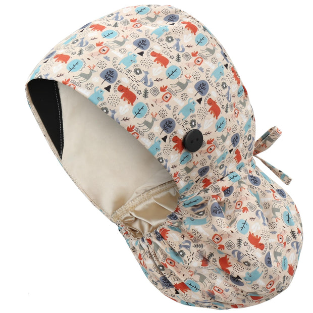 QBA Adjustable Working Cap with Button, Satin-Lined Hat, Cotton Working Hat Sweatband, Elastic Tie Back Hats Unisex