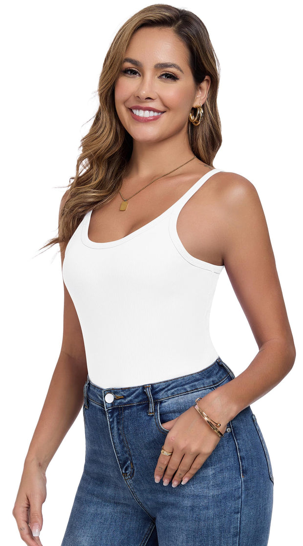 Womens Tank Tops Spaghetti Straps Scoop Neck Ribbed Slim Fitted Summer Workout Camisole Basic Layering Shirts