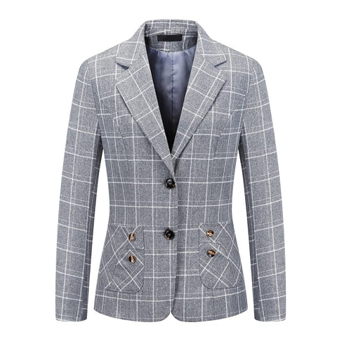 Womens 2 Piece Plaid Suits Set Business Office One Button Blazer Jacket Casual Long Sleeve Pant Suit Set