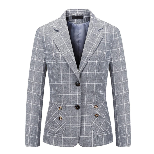Womens 2 Piece Plaid Suits Set Business Office One Button Blazer Jacket Casual Long Sleeve Pant Suit Set