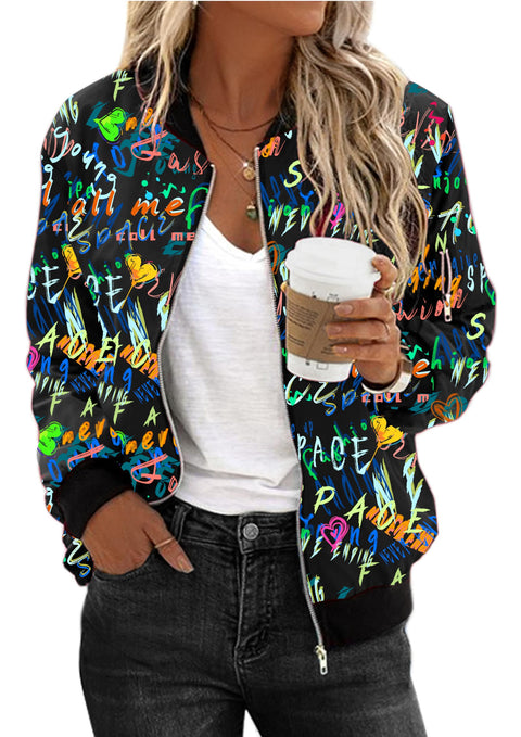 Zeagoo Women's Bomber Jacket Casual Coat Zip Up Outerwear Windbreaker with Pockets S-XXL