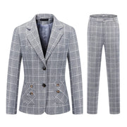 Womens 2 Piece Plaid Suits Set Business Office One Button Blazer Jacket Casual Long Sleeve Pant Suit Set