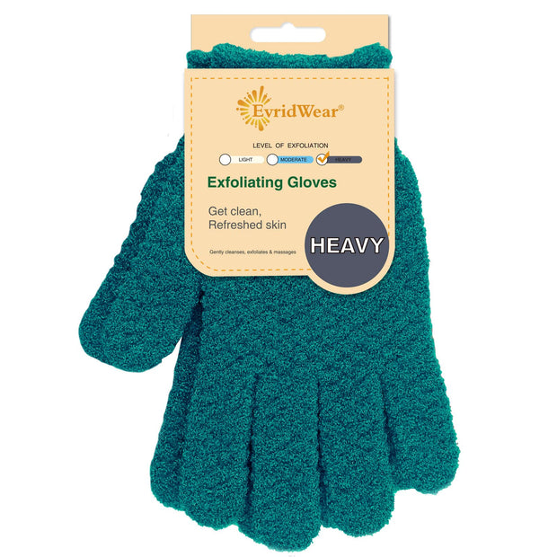 Evridwear Exfoliating Dual Texture Bath Gloves for Shower, Spa, Massage and Body Scrubs, Dead Skin Cell Remover, Gloves with Hanging Loop (1 Pair Heavy Glove)
