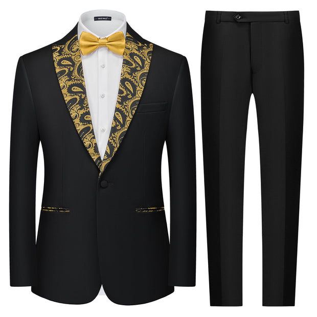 MAGE MALE Men's 2 Piece Suit One Button Slim Fit Formal Wedding Prom Tuxedo Suits Blazer Pants with Bow Tie Set
