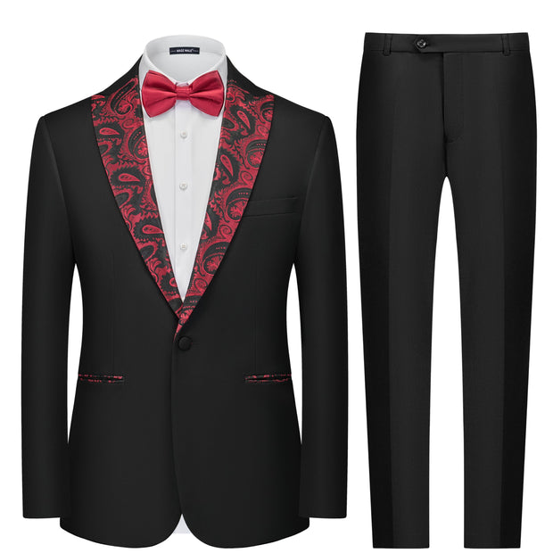 MAGE MALE Men's 2 Piece Suit One Button Slim Fit Formal Wedding Prom Tuxedo Suits Blazer Pants with Bow Tie Set