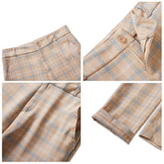 Womens 2 Piece Plaid Suits Set Business Office One Button Blazer Jacket Casual Long Sleeve Pant Suit Set