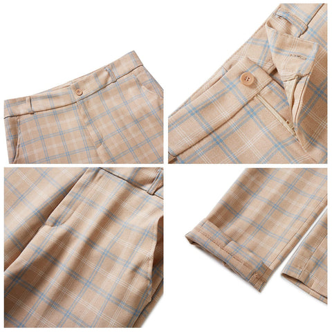 Womens 2 Piece Plaid Suits Set Business Office One Button Blazer Jacket Casual Long Sleeve Pant Suit Set