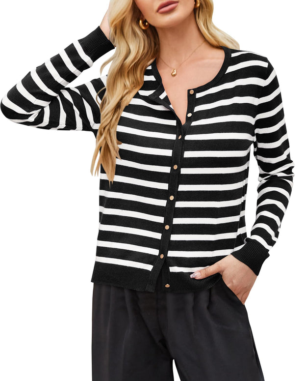 Newshows Women's Lightweight Button Down Cardigan Long Sleeve Casual Crew Neck Soft Knit Cardigans Sweater Tops