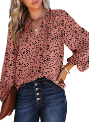 Dokotoo Women's Casual V Neck Alicia Floral Print Smocked Long Sleeve Chiffon Blouses Bohemian Top Shirts