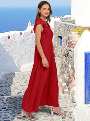 ANRABESS Womens Summer Casual Maxi Dress V Neck Ruffle Sleeve Long Dresses Fashion Flowy Tiered Boho Beach Vacation Sundress Black Large