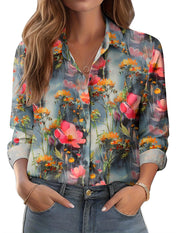 Zeagoo Button Down Shirts for Women Dressy Floral Printed Long Sleeve Blouse Business Casual Work Tops