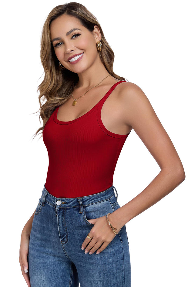 Womens Tank Tops Spaghetti Straps Scoop Neck Ribbed Slim Fitted Summer Workout Camisole Basic Layering Shirts