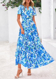 PRETTYGARDEN Women's 2025 Summer Boho Maxi Dresses Floral Short Sleeve V Neck A Line Tiered Flowy Long Beach Vacation Dress (White Pink Floral,Large)