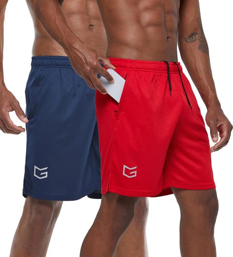 G Gradual Men's 2 Pack 7" Workout Running Shorts Quick Dry Lightweight Gym Shorts with Zip Pockets