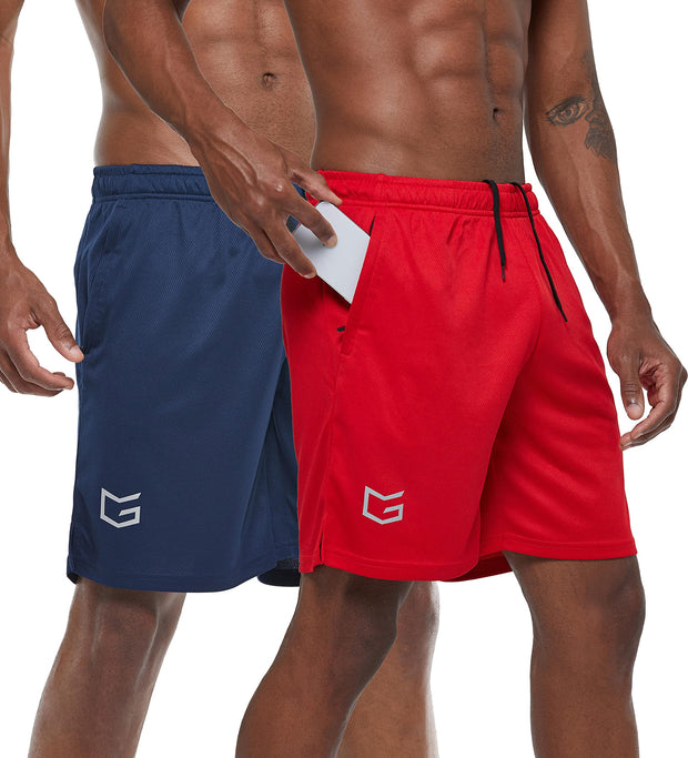 G Gradual Men's 2 Pack 7" Workout Running Shorts Quick Dry Lightweight Gym Shorts with Zip Pockets