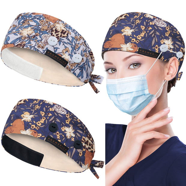 ABAMERICA Working Caps with Button and Sweatband, Adjustable Working Hats for Women Men, One Size(Tie Back or Toggle)