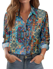 Zeagoo Button Down Shirts for Women Dressy Floral Printed Long Sleeve Blouse Business Casual Work Tops