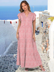 ANRABESS Womens Summer Casual Maxi Dress V Neck Ruffle Sleeve Long Dresses Fashion Flowy Tiered Boho Beach Vacation Sundress Black Large