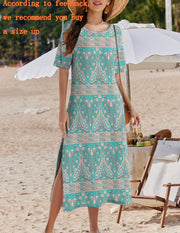 Zeagoo Women Long Sun Dress Summer T Shirt Dresses Beach Dress Casual Short Sleeve Tropical O Neck A Line Maxi Dresses Loose Side Slit Cover Up with Pockets 2025 Black XXL