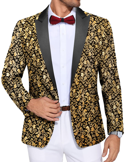 COOFANDY Men's Paisley Tuxedo Jacket One Button Dress Suit Jacket Floral Blazer for Dinner Party Prom Wedding