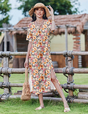 Zeagoo Women Long Sun Dress Summer T Shirt Dresses Beach Dress Casual Short Sleeve Tropical O Neck A Line Maxi Dresses Loose Side Slit Cover Up with Pockets 2025 Black XXL