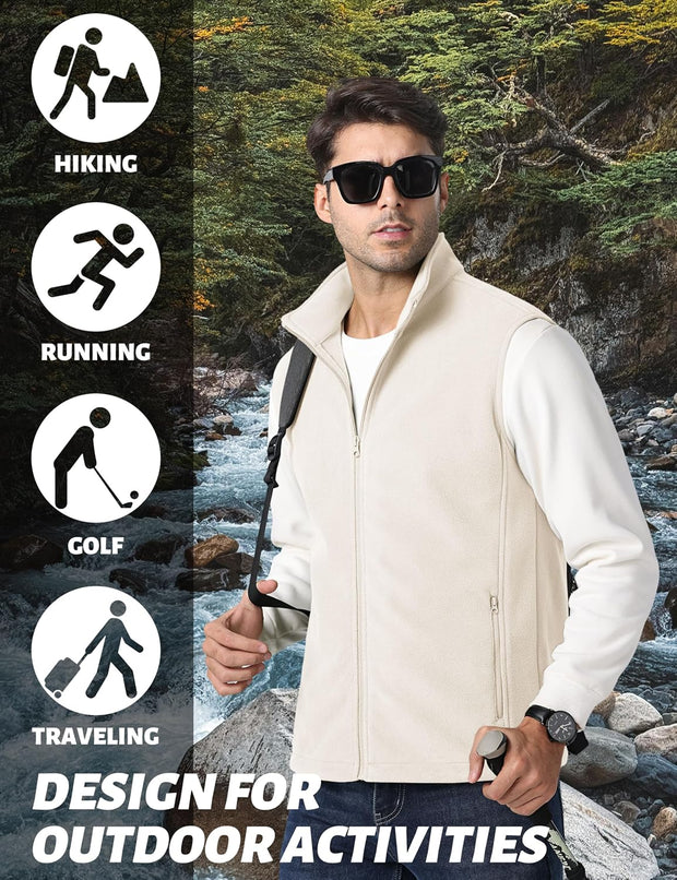 TACVASEN Men's Fleece Vest Zip Up Lightweight Vests Outerwear with Pockets Winter Warm Sleeveless Jacket for Hiking Golf