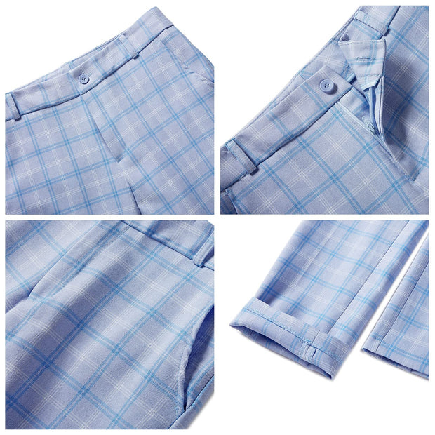 Womens 2 Piece Plaid Suits Set Business Office One Button Blazer Jacket Casual Long Sleeve Pant Suit Set