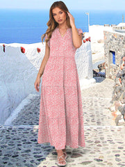 ANRABESS Womens Summer Casual Maxi Dress V Neck Ruffle Sleeve Long Dresses Fashion Flowy Tiered Boho Beach Vacation Sundress Black Large