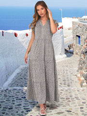 ANRABESS Womens Summer Casual Maxi Dress V Neck Ruffle Sleeve Long Dresses Fashion Flowy Tiered Boho Beach Vacation Sundress Black Large