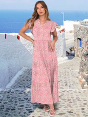 ANRABESS Womens Summer Casual Maxi Dress V Neck Ruffle Sleeve Long Dresses Fashion Flowy Tiered Boho Beach Vacation Sundress Black Large