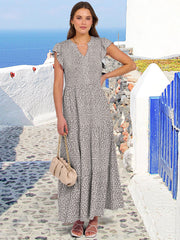 ANRABESS Womens Summer Casual Maxi Dress V Neck Ruffle Sleeve Long Dresses Fashion Flowy Tiered Boho Beach Vacation Sundress Black Large