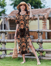 Zeagoo Women Long Sun Dress Summer T Shirt Dresses Beach Dress Casual Short Sleeve Tropical O Neck A Line Maxi Dresses Loose Side Slit Cover Up with Pockets 2025 Black XXL