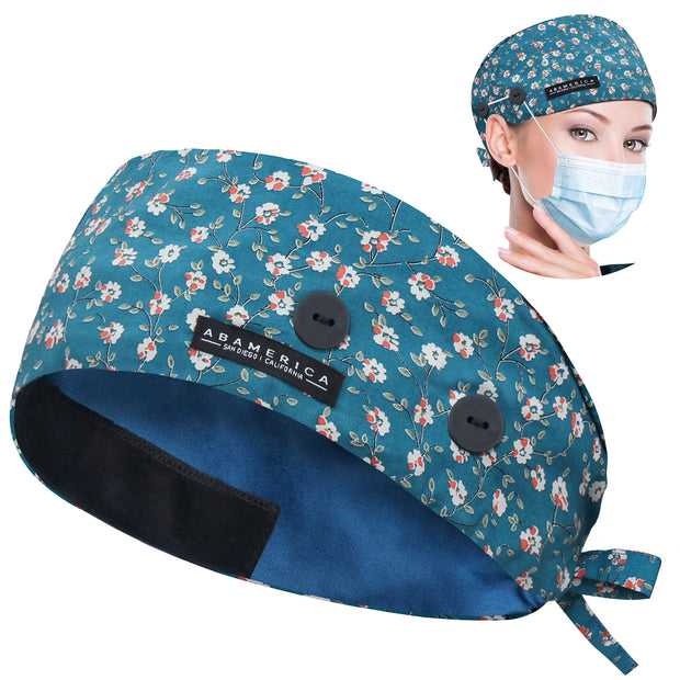ABAMERICA Working Caps with Button and Sweatband, Adjustable Working Hats for Women Men, One Size(Tie Back or Toggle)