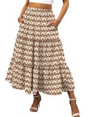 ANRABESS Women’s Summer Boho Flowy Swing Tiered A-Line Maxi Skirt 2025 Fashion Trendy Elastic Waist Pleated Long Beach Dress
