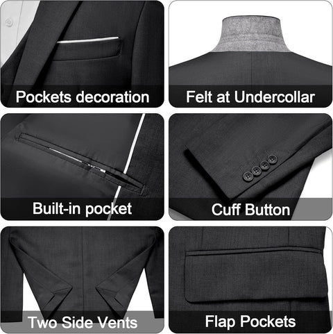MAGE MALE Men's 3 Pieces Suit Elegant Solid One Button Slim Fit Single Breasted Party Blazer Vest Pants Set