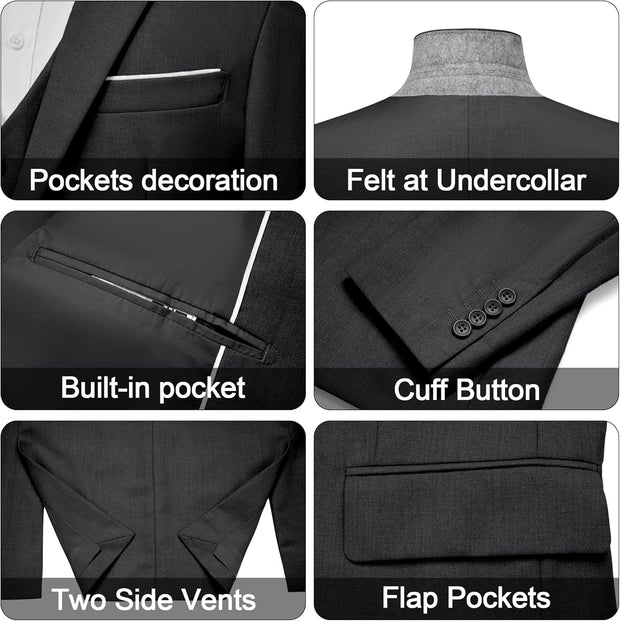 MAGE MALE Men's 3 Pieces Suit Elegant Solid One Button Slim Fit Single Breasted Party Blazer Vest Pants Set