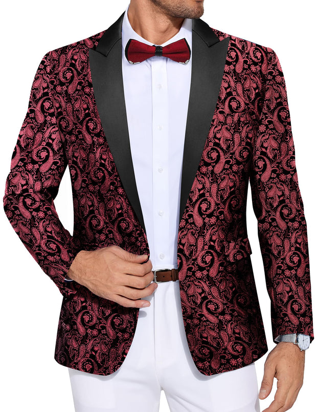COOFANDY Men's Paisley Tuxedo Jacket One Button Dress Suit Jacket Floral Blazer for Dinner Party Prom Wedding