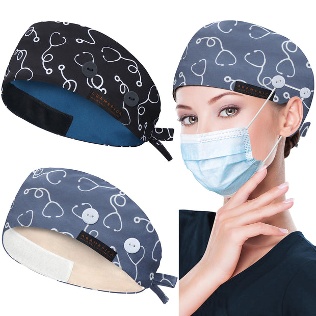 ABAMERICA Working Caps with Button and Sweatband, Adjustable Working Hats for Women Men, One Size(Tie Back or Toggle)