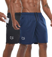 G Gradual Men's 2 Pack 7" Workout Running Shorts Quick Dry Lightweight Gym Shorts with Zip Pockets