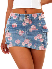 ELLEVEN High Stretchy Cargo Skirt for Women, Low Waist Y2k Mini Skirt Cute Denim Skirt with Pockets