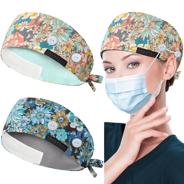 ABAMERICA Working Caps with Button and Sweatband, Adjustable Working Hats for Women Men, One Size(Tie Back or Toggle)