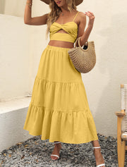 ANRABESS Women’s Summer Boho Flowy Swing Tiered A-Line Maxi Skirt 2025 Fashion Trendy Elastic Waist Pleated Long Beach Dress