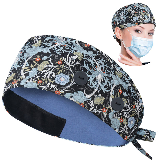ABAMERICA Working Caps with Button and Sweatband, Adjustable Working Hats for Women Men, One Size(Tie Back or Toggle)