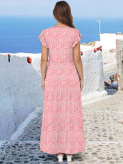 ANRABESS Womens Summer Casual Maxi Dress V Neck Ruffle Sleeve Long Dresses Fashion Flowy Tiered Boho Beach Vacation Sundress Black Large