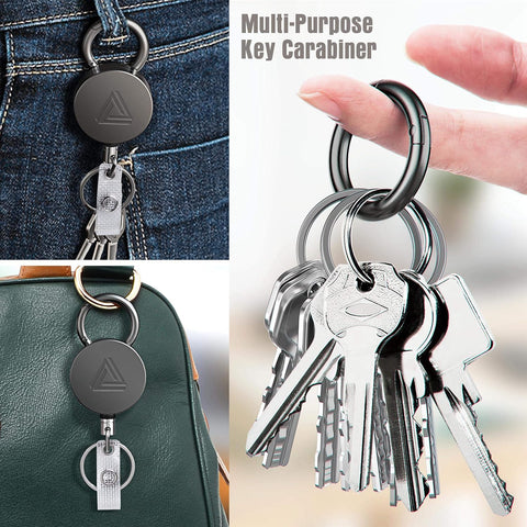 2 Pack Heavy Duty Metal Retractable Badge Holder Reel with Belt Clip Key Ring and Waterproof Vertical Clear ID Card Holder + 2 Extra Carabiner Key Chain Rings, 31 inches Strong Dyneema Pull Cord