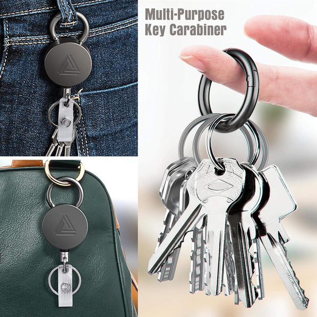 2 Pack Heavy Duty Metal Retractable Badge Holder Reel with Belt Clip Key Ring and Waterproof Vertical Clear ID Card Holder + 2 Extra Carabiner Key Chain Rings, 31 inches Strong Dyneema Pull Cord