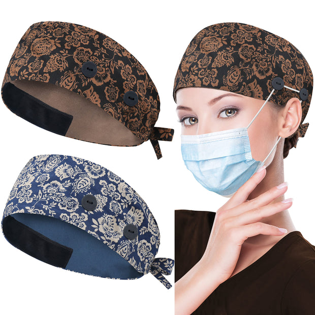 ABAMERICA Working Caps with Button and Sweatband, Adjustable Working Hats for Women Men, One Size(Tie Back or Toggle)