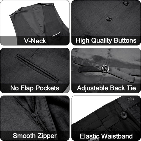 MAGE MALE Men's 3 Pieces Suit Elegant Solid One Button Slim Fit Single Breasted Party Blazer Vest Pants Set