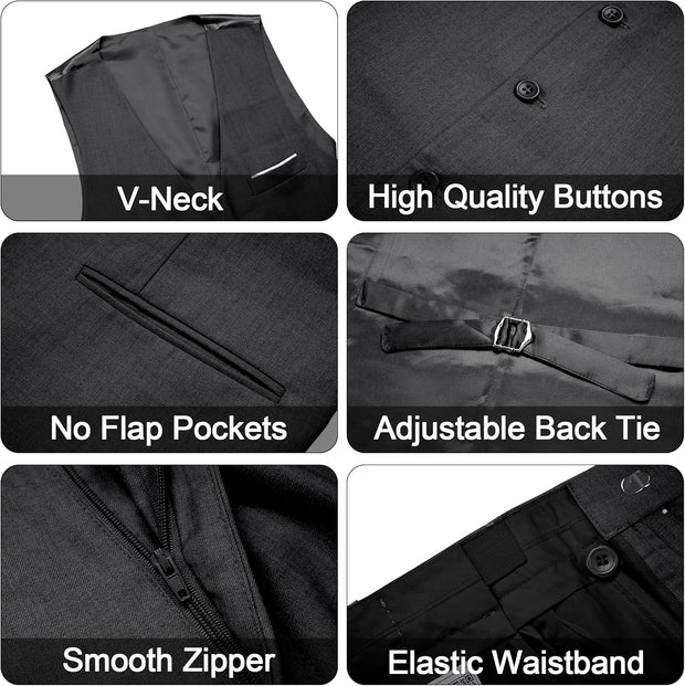 MAGE MALE Men's 3 Pieces Suit Elegant Solid One Button Slim Fit Single Breasted Party Blazer Vest Pants Set