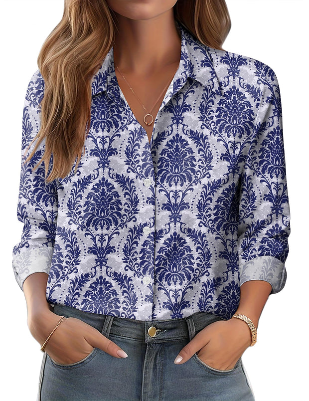 Zeagoo Button Down Shirts for Women Dressy Floral Printed Long Sleeve Blouse Business Casual Work Tops